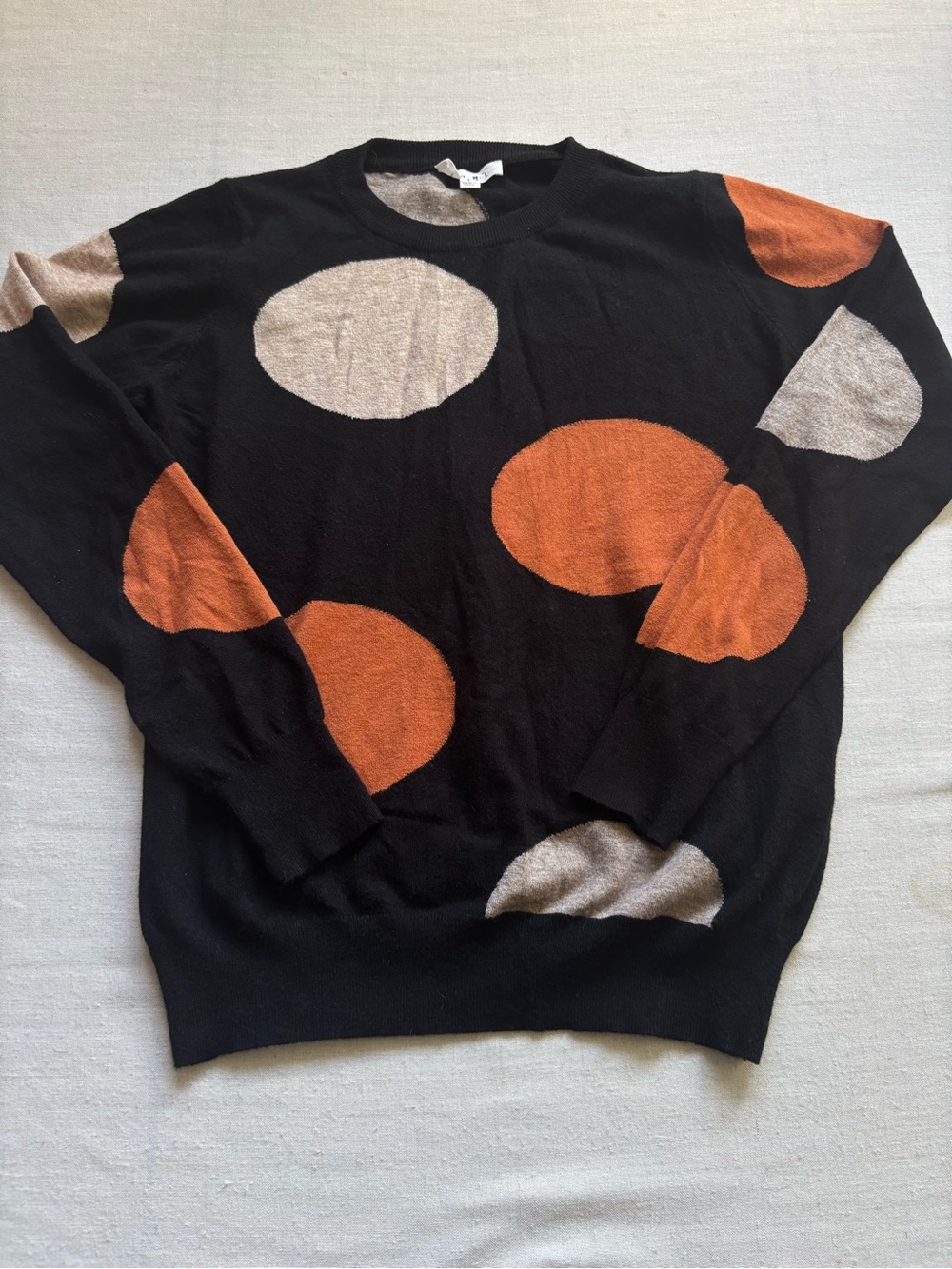 THML Black Polka Dot Crewneck Sweater Size L Statement Dot Pullover Knit